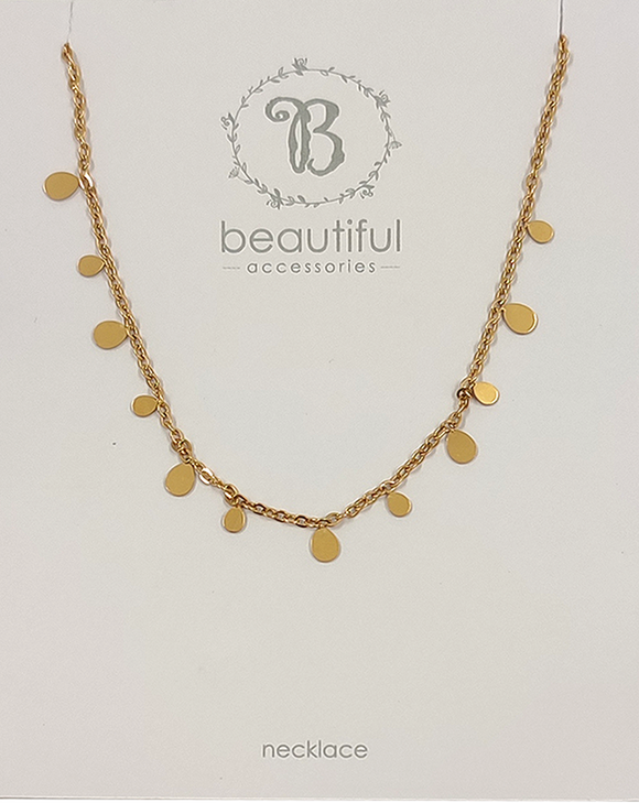 NECKLACE LITTLE TEARDROPS ON STAINLESS STEEL  CHAIN GOLD