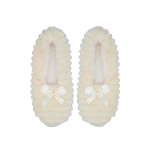 SLIPPERS FLUFFY CREAM RIBBED