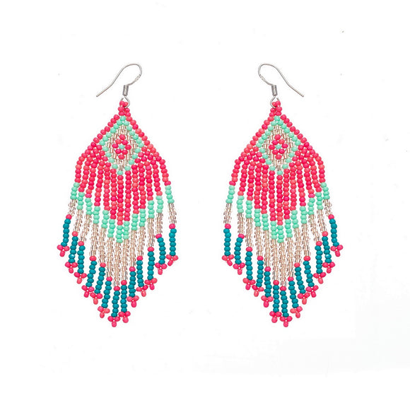 EARRING PINK TURQ AND MINT BEADED DROP