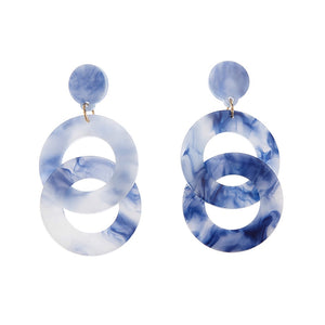 EARRING ACRYLIC CIRCLES MARBLED BLUE