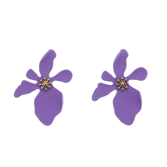 EARRING ABSTRACT METAL FLOWER STUD LILAC