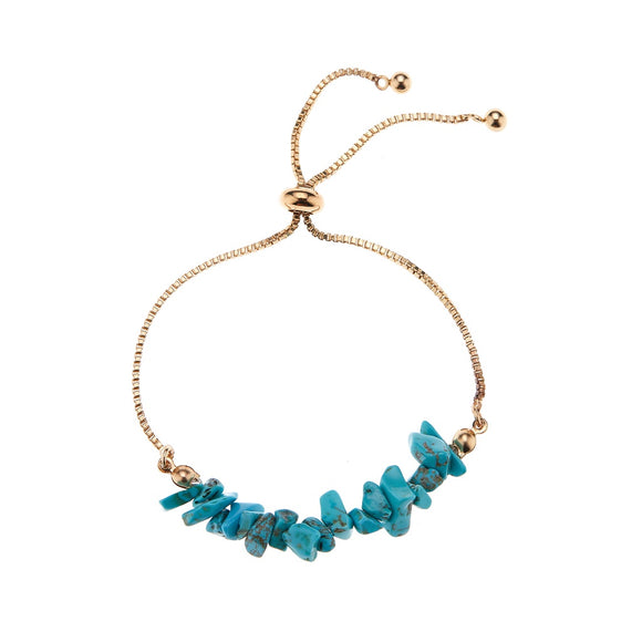 BRACELET GOLD PULL CHAIN STONE CHIP TURQUOISE