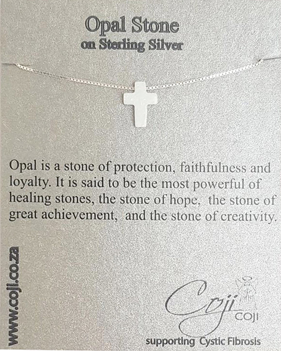 NECKLACE OPAL CROSS WHITE ON CHAIN