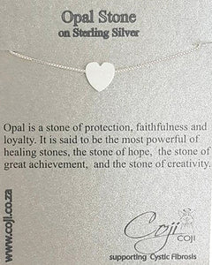 NECKLACE OPAL HEART WHITE ON CHAIN