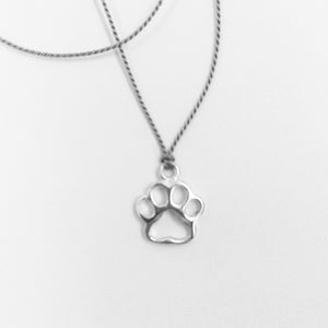 NECKLACE SILVER PAW PRINT ON GREY SILK