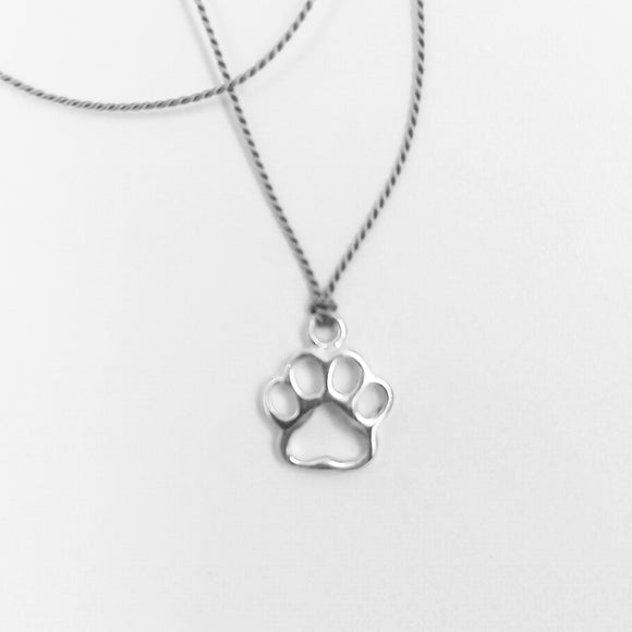 NECKLACE SILVER PAW PRINT ON GREY SILK