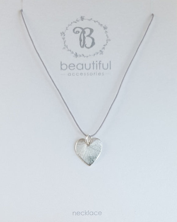NECKLACE SILVER BRUSHED HEART