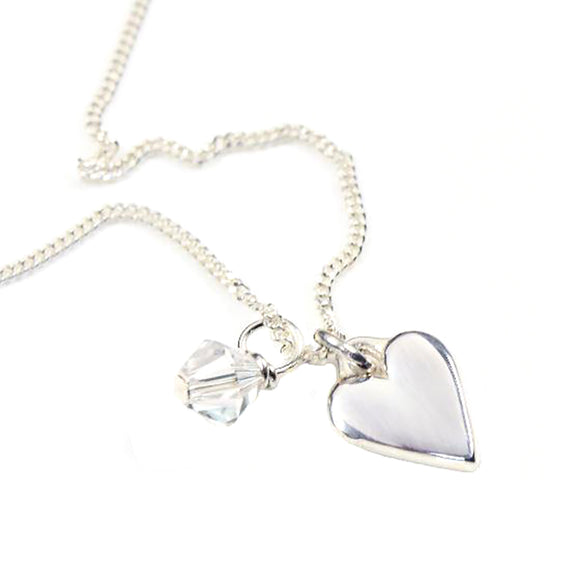 NECKLACE SILVER HEART & CRYSTAL ON CHAIN