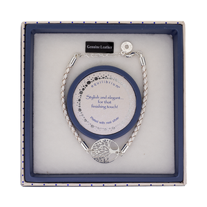 BRACELET TREE OF LIFE PLAITED WHITE LEATHER