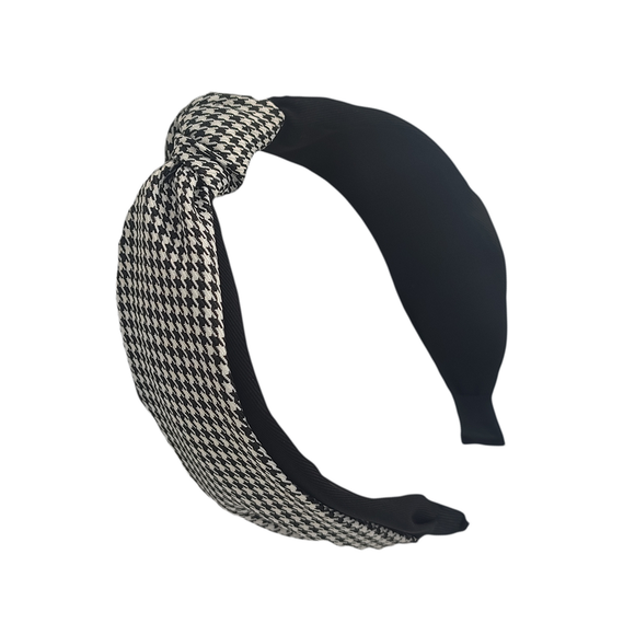 ALICE BAND WITH KNOT BLACK HOUNDSTOOTH PRINT