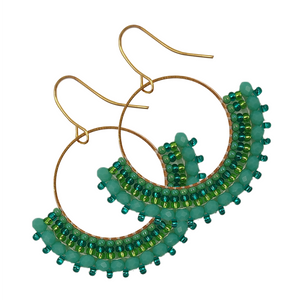 EARRING TOMBI HOOK AQUA AND GREEN ON GOLD