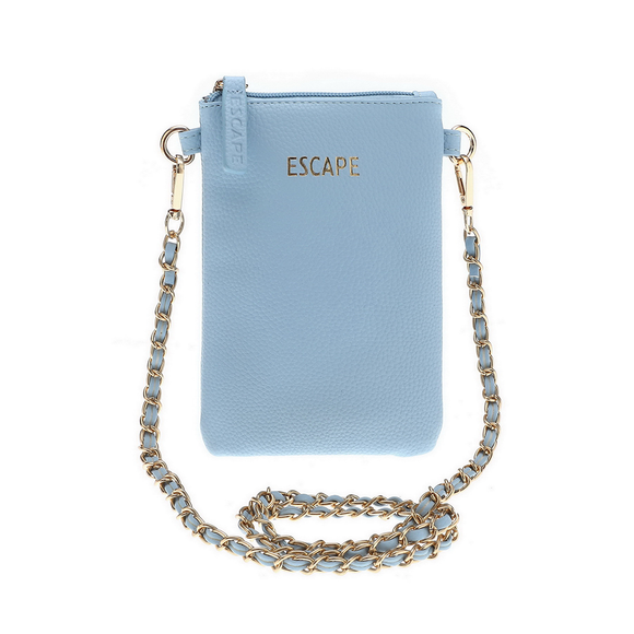 MOBILE BAG WITH GOLD INTERWINED CHAIN STRAP LIGHT BLUE