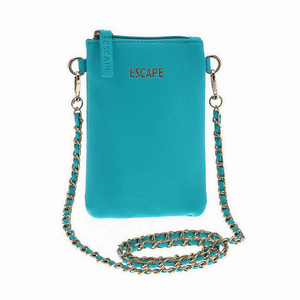 MOBILE BAG WITH GOLD INTERWINED CHAIN STRAP TURQ