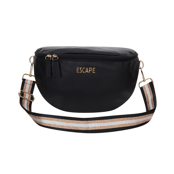 CROSS BODY BAG BUM BLACK WITH METALLIC BLACK STRAP – NIKKI'S The
