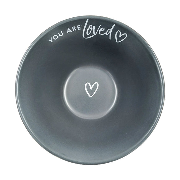 BOWL SPECKLED DARK GREY YOU ARE LOVED WITH HEART