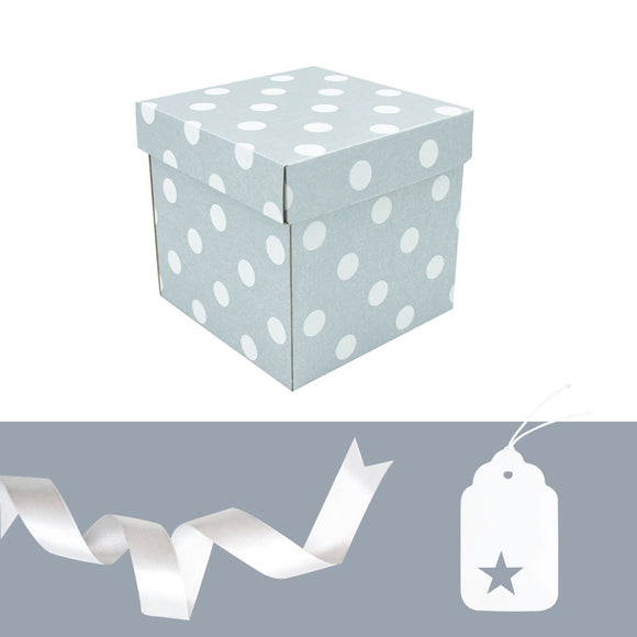 CUBE GIFT BOX & TAG SILVER GREY DOT