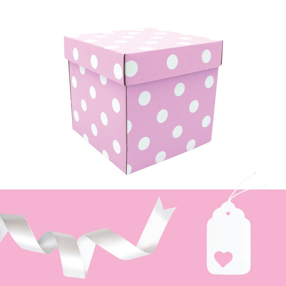 CUBE GIFT BOX & TAG CANDY PINK DOT