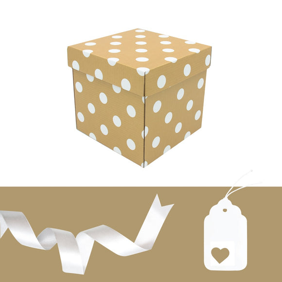 CUBE GIFT BOX & TAG MATT GOLD DOT