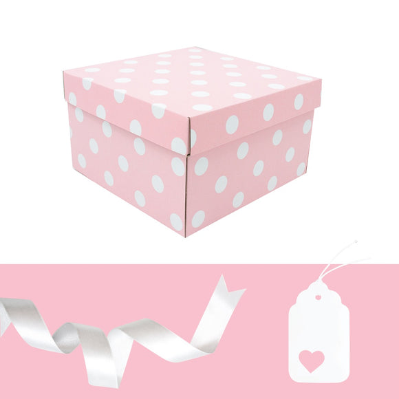 SQUARE GIFT BOX & TAG BALLET PINK DOT