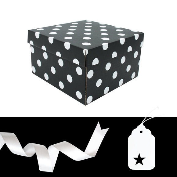 SQUARE GIFT BOX & TAG BLACK DOT