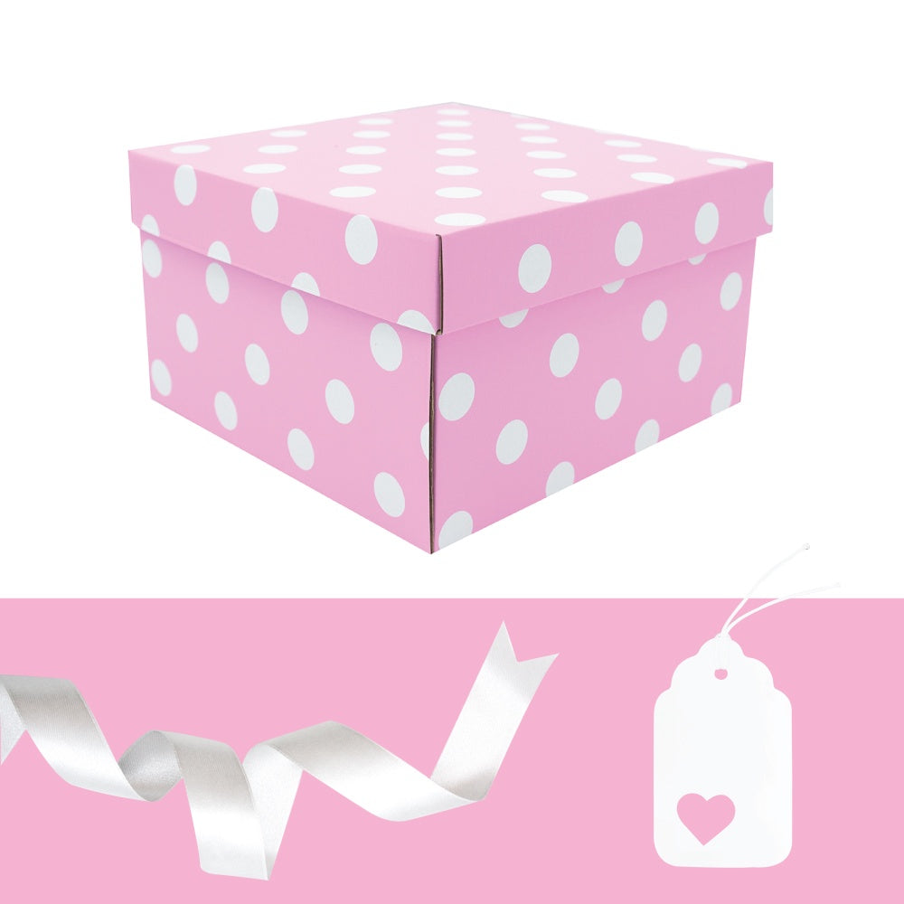 SQUARE GIFT BOX & TAG CANDY PINK DOT