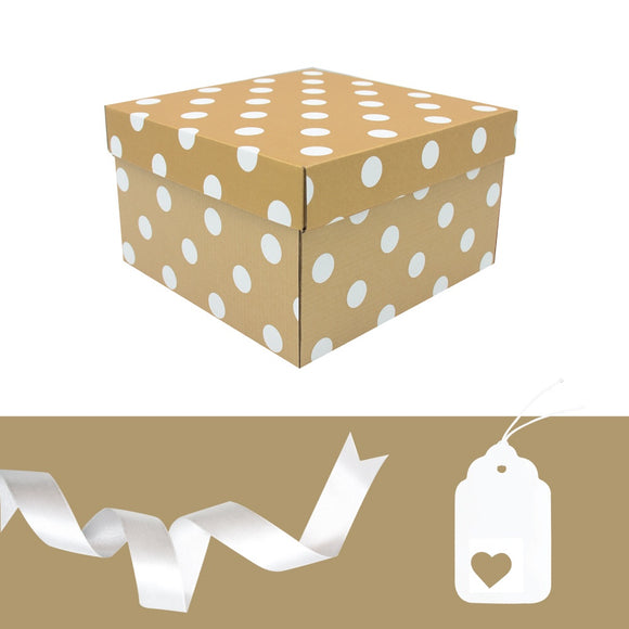 SQUARE GIFT BOX & TAG MATT GOLD DOT