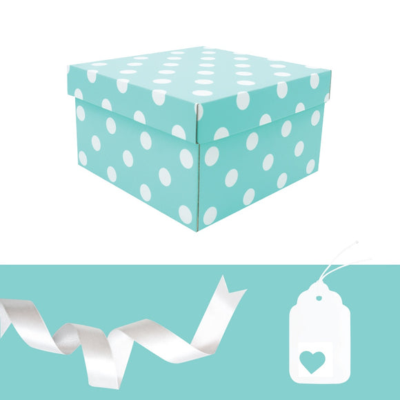 SQUARE GIFT BOX & TAG MINT DOT