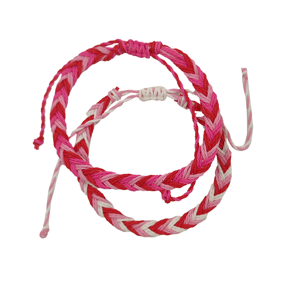 BRACELET SET BRAIDED CORD PINK AND WHITE MULTI