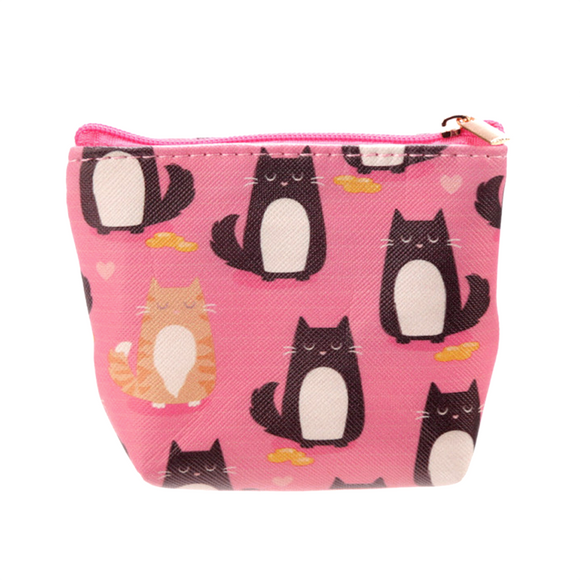KEYRING COIN PURSE PINK WITH KITTY PRINT
