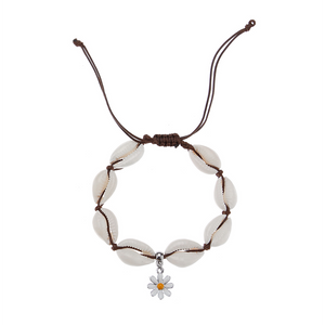 BRACELET PULL STRING COWRIE WITH DAISY CHARM