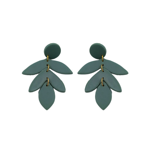 EARRING 4 PIECE DANGLE DARK SAGE GREEN LEAVES