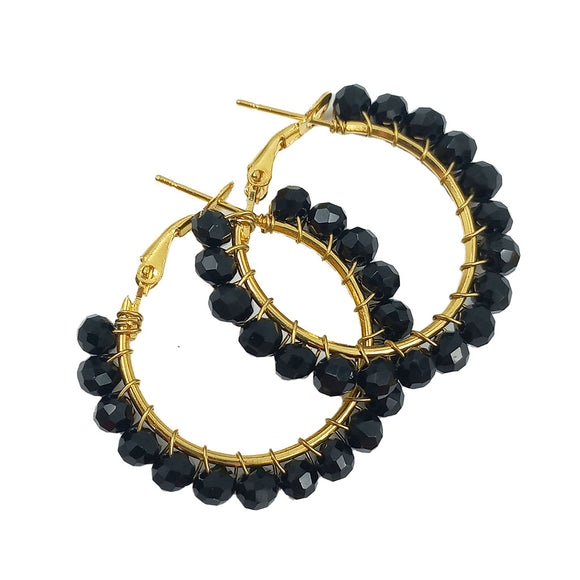 EARRING ECO HOOP BLACK ON GOLD