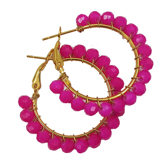 EARRING ECO HOOP HOT PINK ON GOLD