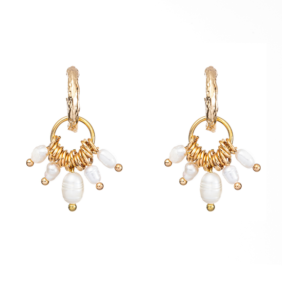 EARRING GOLD AND PEARL HOOP DROPS