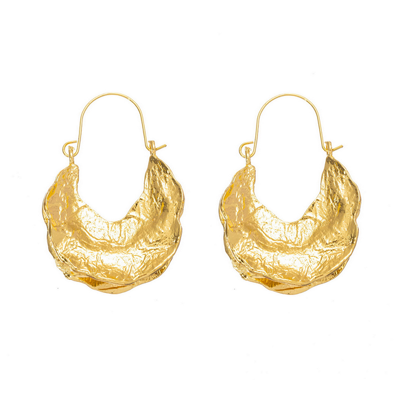 EARRING ABSTRACT LEAF HOOP GOLD