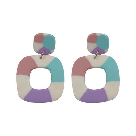 EARRING SQUARE HOOP LILAC, WHITE, PINK AND LIGHT BLUE