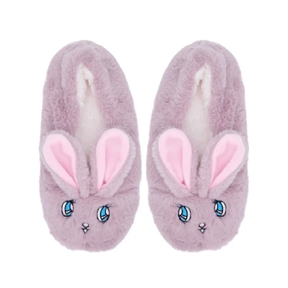 SLIPPERS MAUVE FLUFFY BUNNY SIZES 4 TO 8
