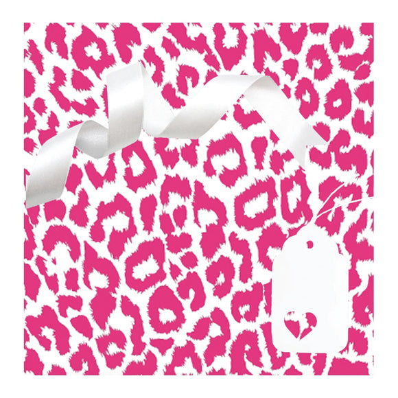 GIFT WRAP & TAG CERISE LEOPARD