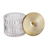 GLASS TRINKET DIAMOND CUT WITH GOLD LID AND CRYSTAL KNOB