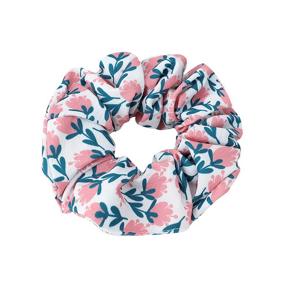 SCRUNCHIE SIMPLE FLORAL WITH LEAVES PINK