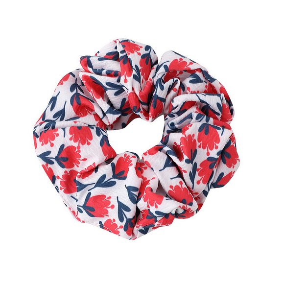 SCRUNCHIE SIMPLE FLORAL WITH LEAVES RED