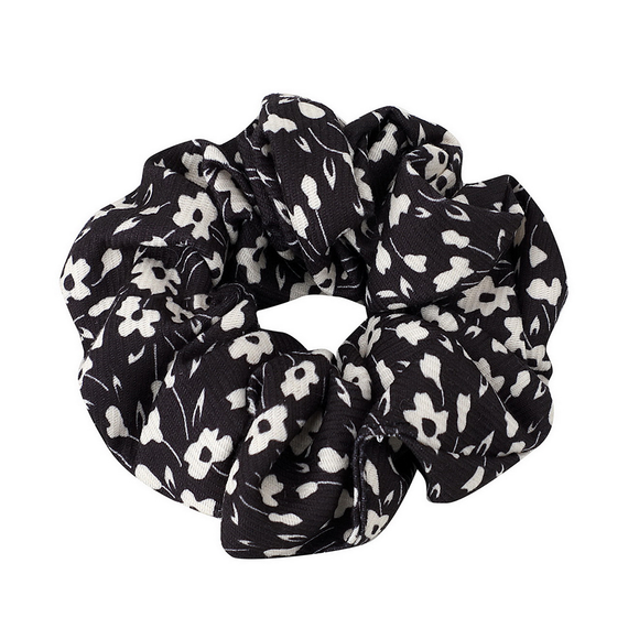 SCRUNCHIE SMALL CREAM FLORAL ON BLACK