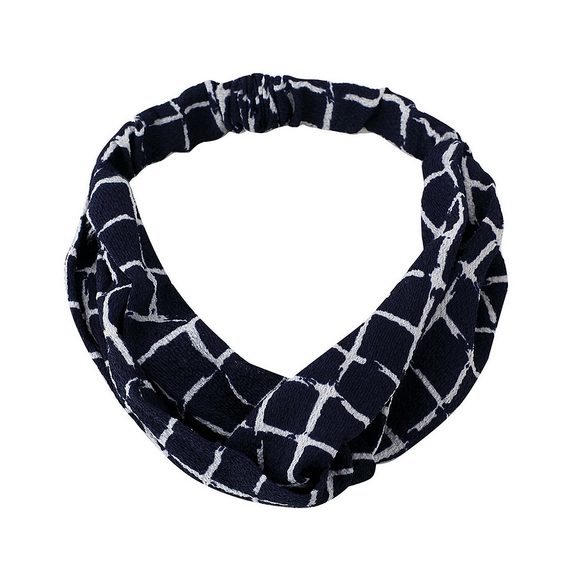 HEAD BAND WHITE SQUARE GRID ON NAVY