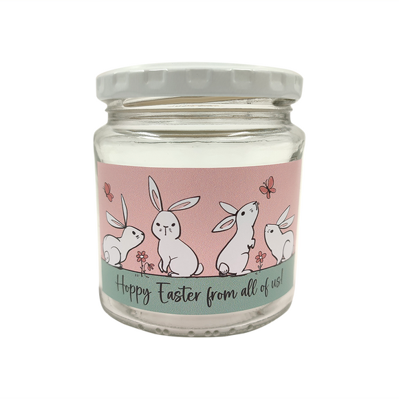 JAR SML 291ML WHITE BUNNIES ON CORAL HOPPY EASTER ALL OF US