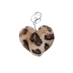 KEYRING FLUFFY HEART CLASSIC LEOPARD PRINT