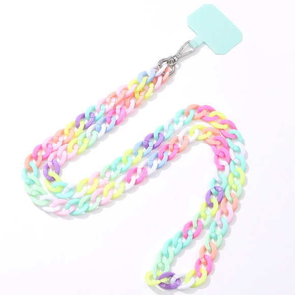 PHONE CHAIN CHUNKY LINKS PASTEL RAINBOW WITH MINT LANYARD PATCH
