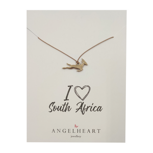 NECKLACE GOLD SPRINGBUCK ON BEIGE SILK