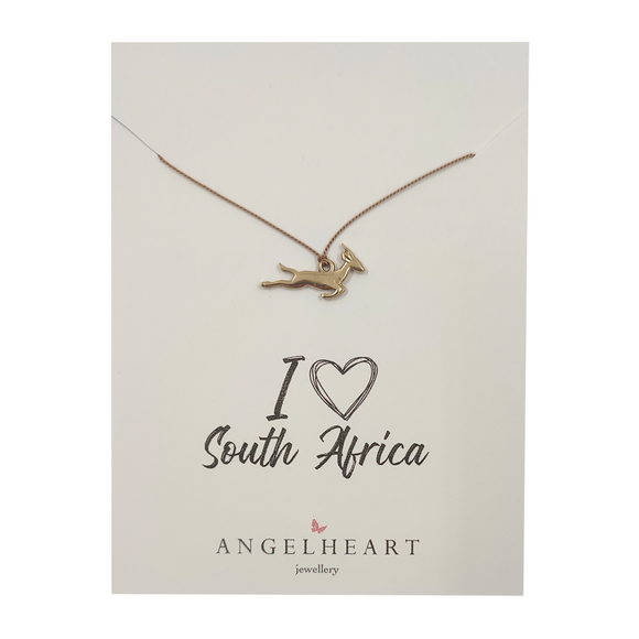 NECKLACE GOLD SPRINGBUCK ON BEIGE SILK