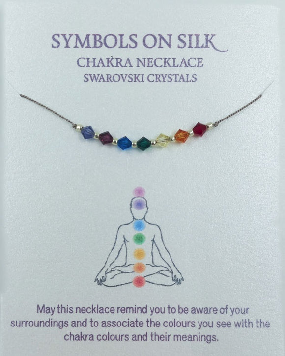 NECKLACE CHAKRA CRYSTALS ON GREY SILK