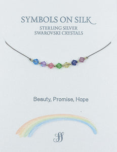 NECKLACE RAINBOW CRYSTALS ON GREY SILK